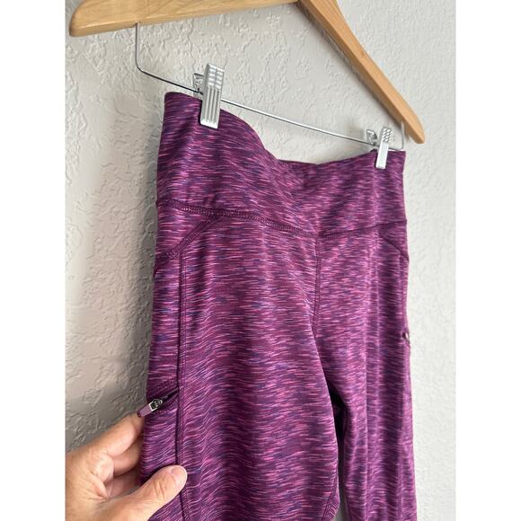 Z by Zobha Purple Space Dye Leggings Size Small Athleisure Athletic Zip Pockets - Picture 2 of 7